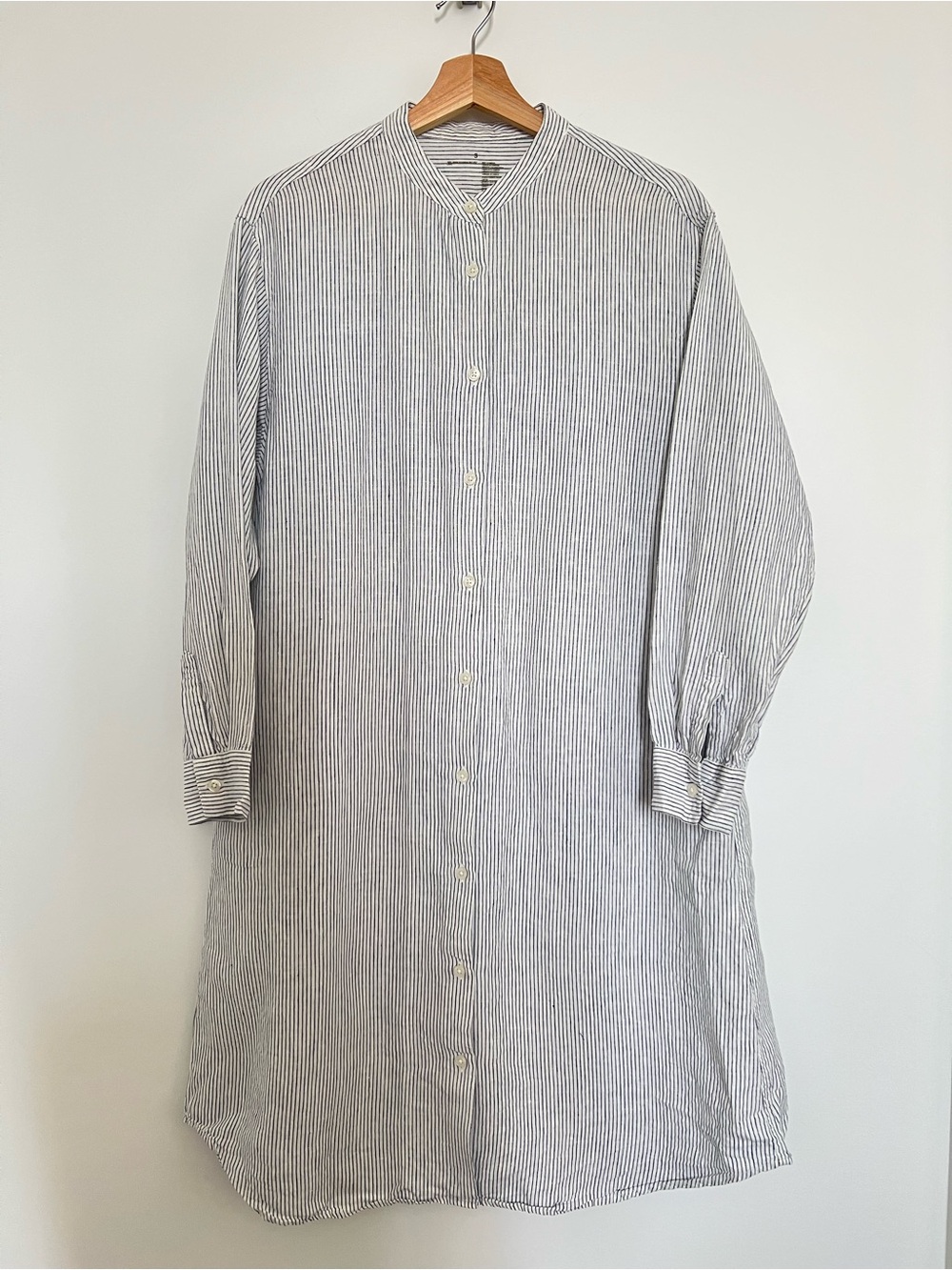Muji | Linen Striped Button-Front Long Shirt Dress